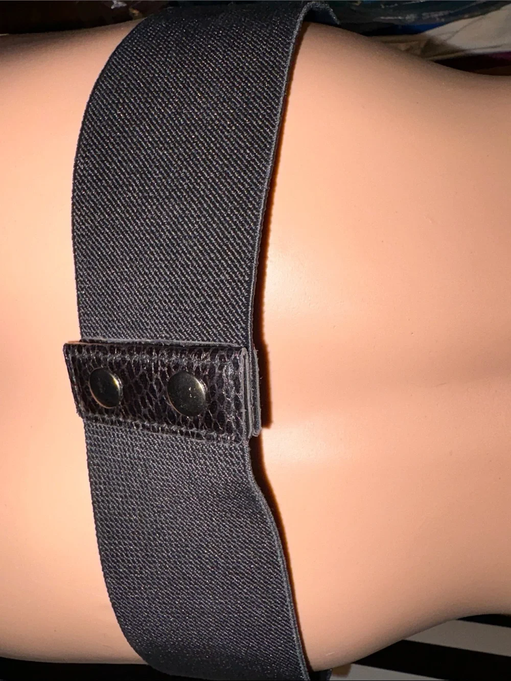 Vintage Black Wide Elastic Belt with Snaps & Metal Detail Large/34 Inch Waist
